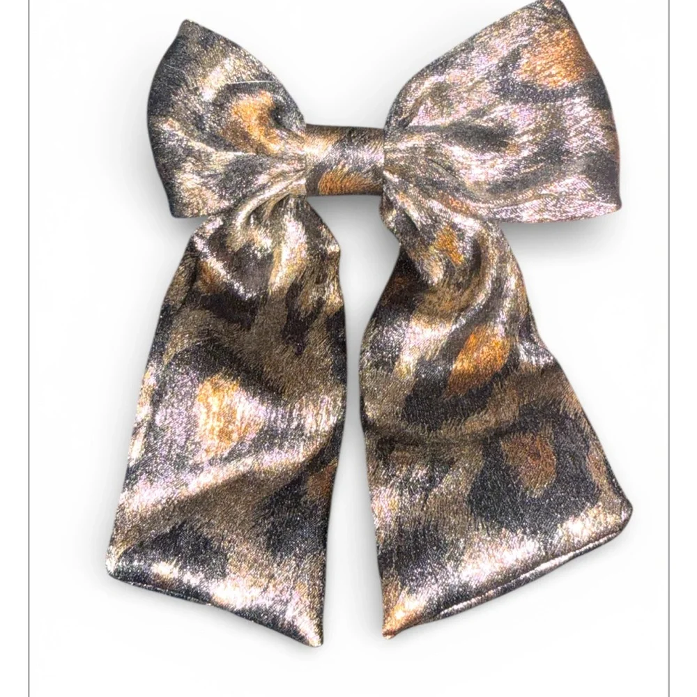 NWT ✨ Metallic Leopard Print Oversized Statement Hair Bow  W Alligator clip  ✨